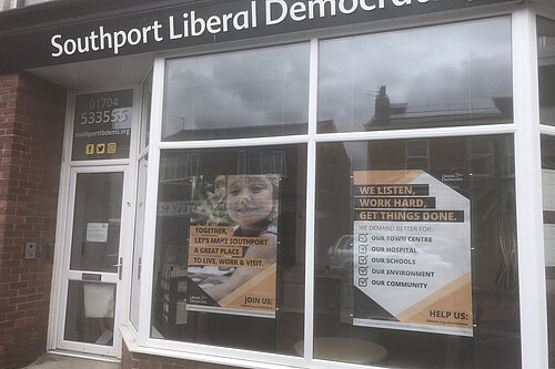 The Lib Dem HQ in Southport ,35 Shakespeare St